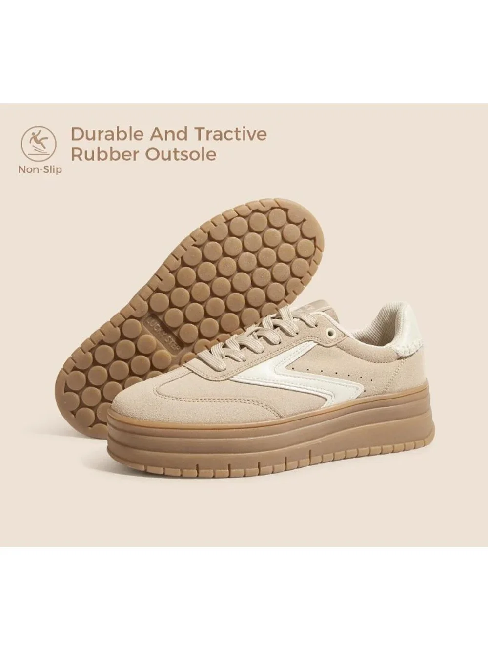 🆕Women's Khaki Platform Sneakers Gum Thick Sole Tennis Walking Shoes